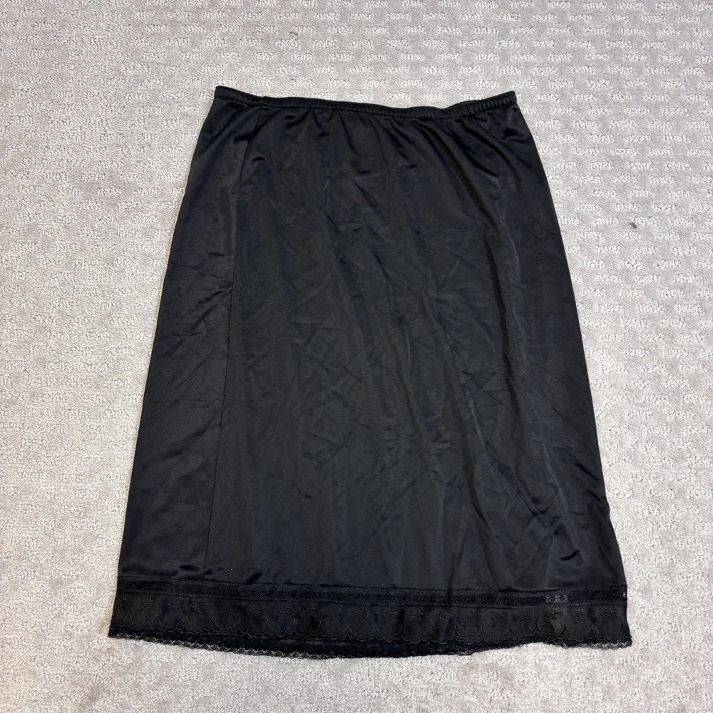 Vtg Kayser Half Slip Women's Small 18" Length Lace Trim 5" Slit Black